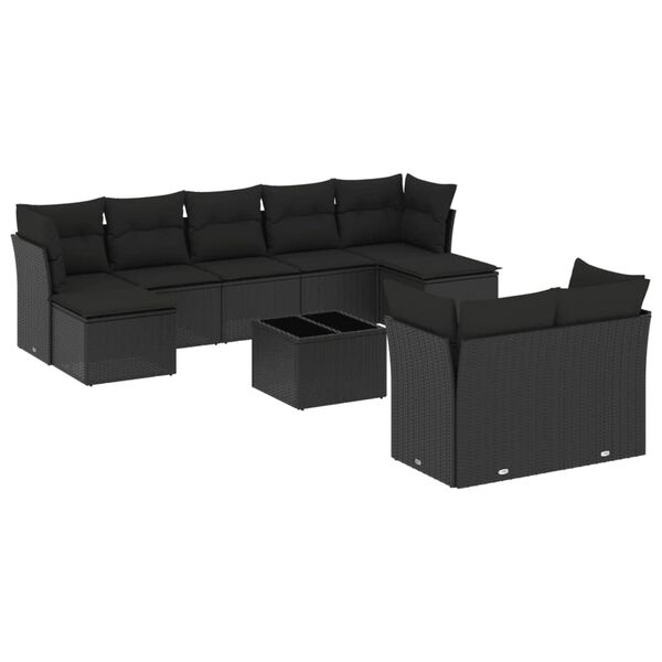 vidaXL Garden Sofa Set Black PE Rattan Large Adjustable Feet
