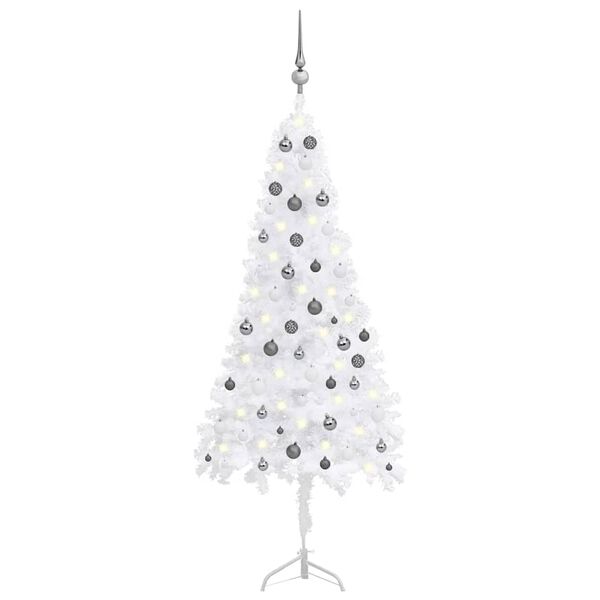 vidaXL Corner Artificial Christmas Tree LEDs&Ball Set White 70.9" PVC