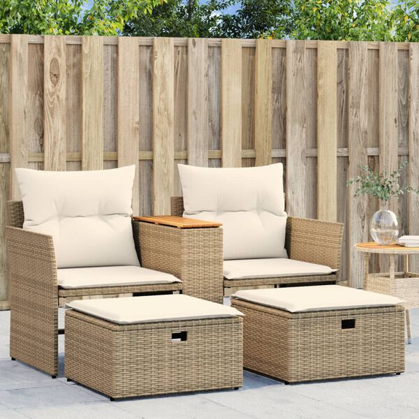 vidaXL Garden Sofa Beige PE rattan 2-seater Adjustable Feet