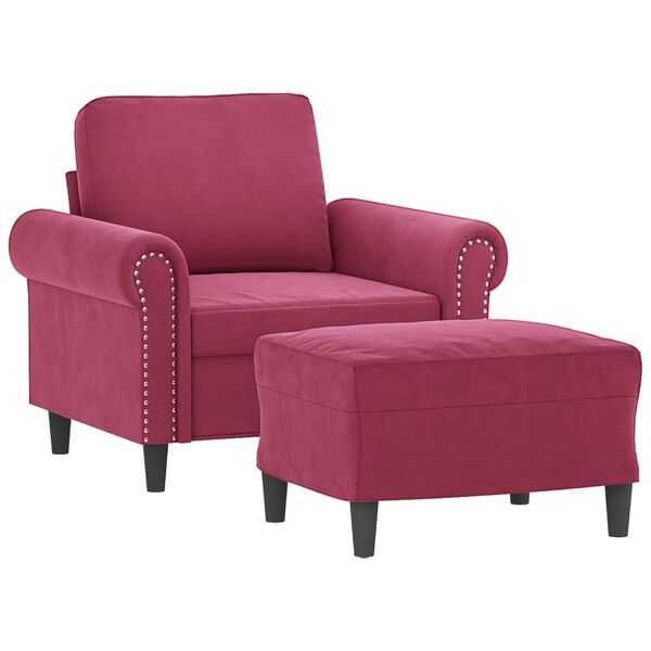 vidaXL Sofa Chair with Footstool Wine Red 23.6" Velvet