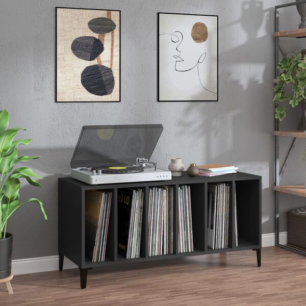 vidaXL Record Cabinet Black Engineered wood, metal Medium Record Cabinet