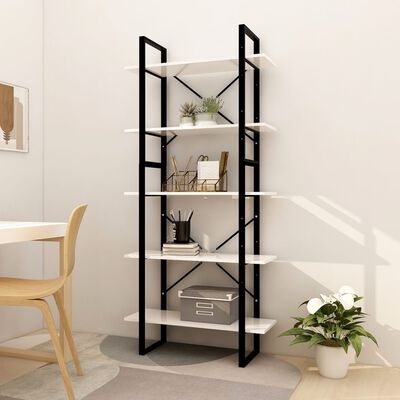 vidaXL 5-Tier Book Cabinet White 31.5"x11.8"x68.9" Engineered Wood