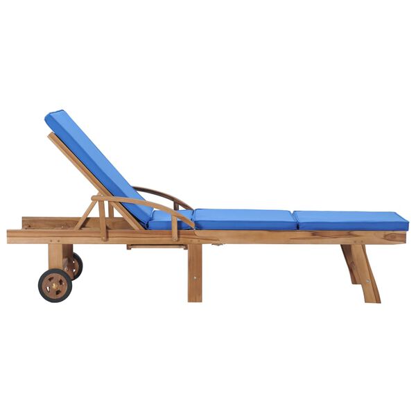 vidaXL Sunlounger Set of 2 Blue Teak wood Large Adjustable Footrests