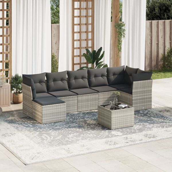 vidaXL Garden Sofa Set Light Grey PE Rattan Large Modular