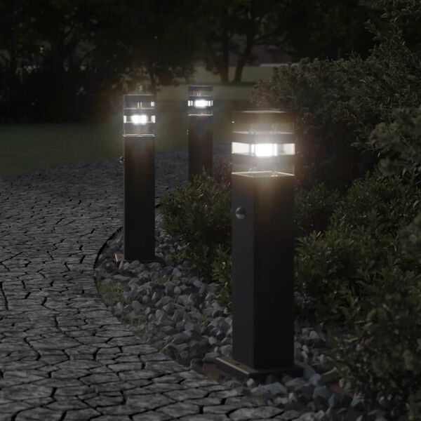vidaXL Outdoor Floor Lamp Set of 3 Black Die-cast Aluminum, PC Medium