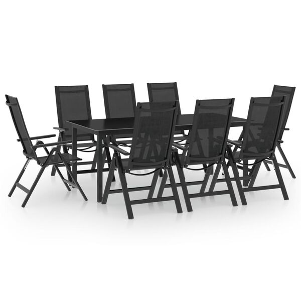 vidaXL Dining Set Anthracite Aluminum, textilene, glass Large Foldable