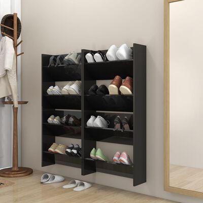 vidaXL Wall Shoe Cabinets 4 pcs High Gloss Black 23.6"x7.1"x23.6" Engineered Wood