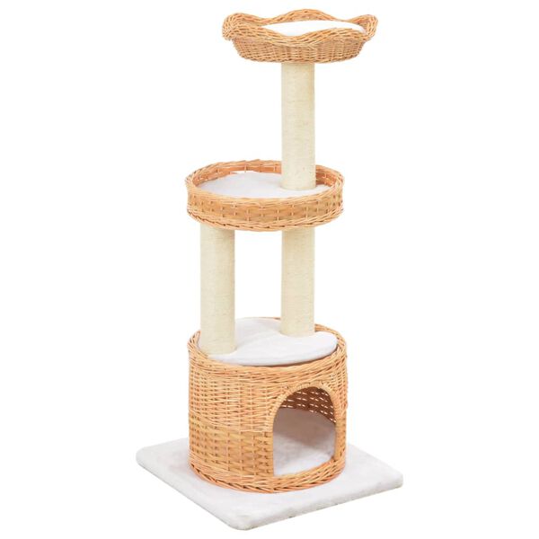 vidaXL Cat Tree Natural Willow, Soft Plush, Sisal Rope Removable Covers