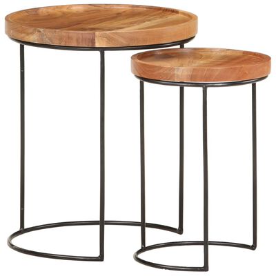 vidaXL 2 Piece Coffee Table Set Solid Acacia Wood and Steel