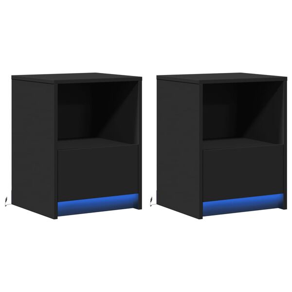 vidaXL Bedside Cabinet Set of 2 Black Engineered wood Medium