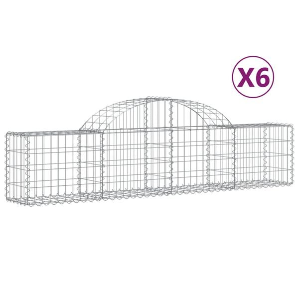 vidaXL Gabion Basket Set of 6 Silver Galvanized Iron 78.7x11.8x23.6 in