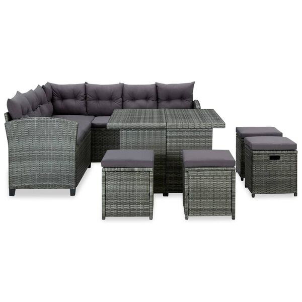 vidaXL Garden Lounge Set Grey PE Rattan Large Seats Many