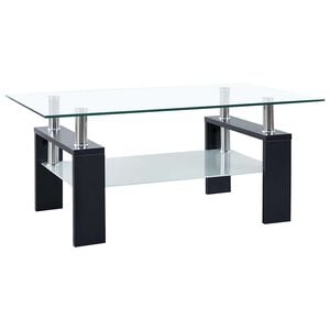vidaXL Coffee Table Black and Transparent Tempered Glass, Melamine