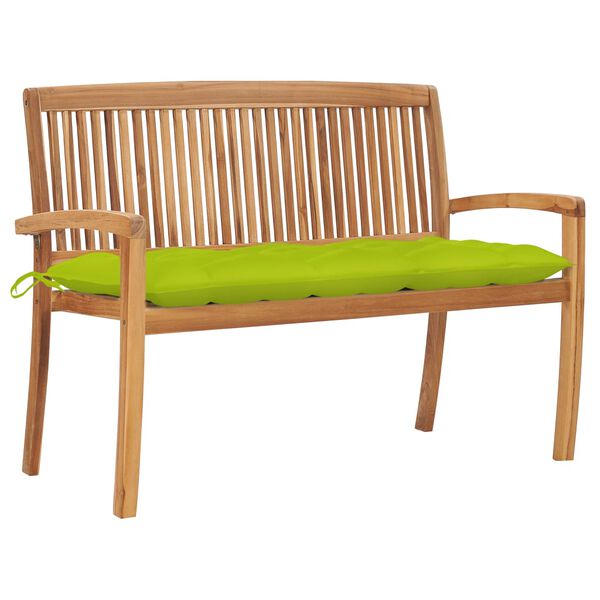 vidaXL Stacking Patio Bench with Cushion 50.6'' Solid Teak Wood