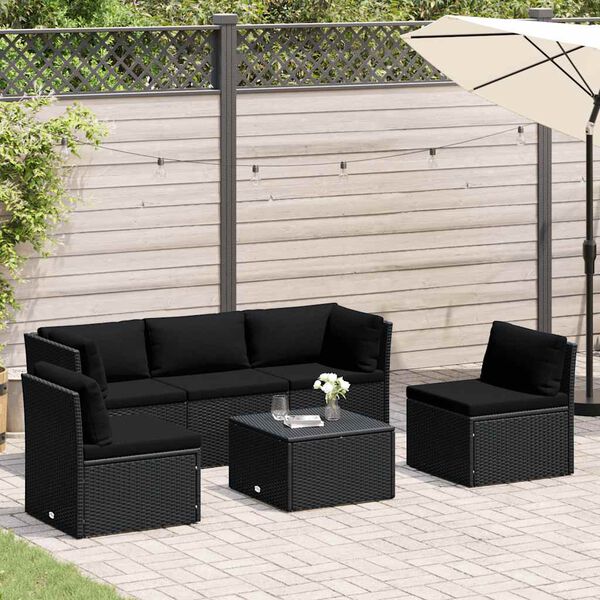 vidaXL Sofa Set Black Poly Rattan, Powder-Coated Steel Standard