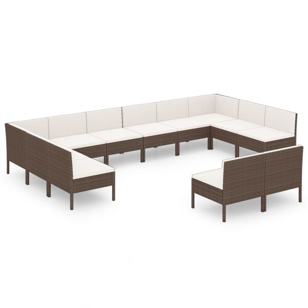 vidaXL Garden Lounge Set Brown PE Rattan, Powder-Coated Steel, Polyester