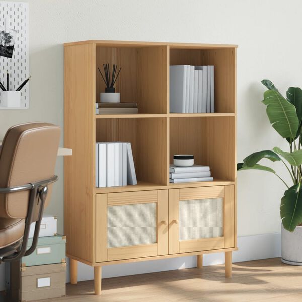 vidaXL Bookcase Brown Solid pine wood, engineered wood, poly rattan Medium