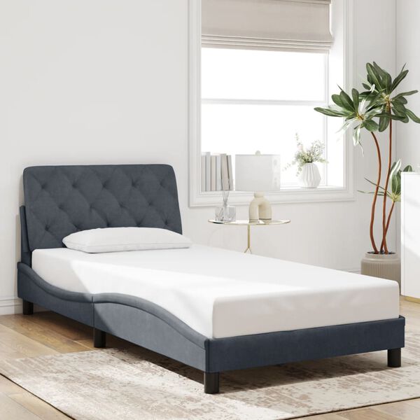 vidaXL Bed Frame with LED without Mattress Dark Gray 39.4"x79.9" Velvet