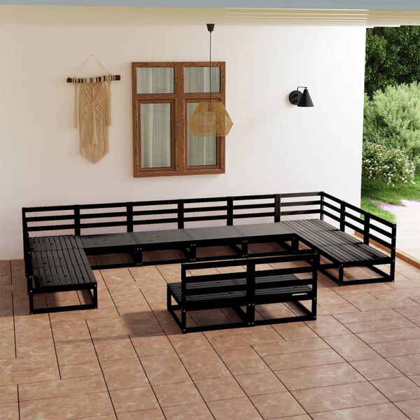 vidaXL Garden Lounge Set Black Solid pinewood 27.6 in x 27.6 in x 26.4 in