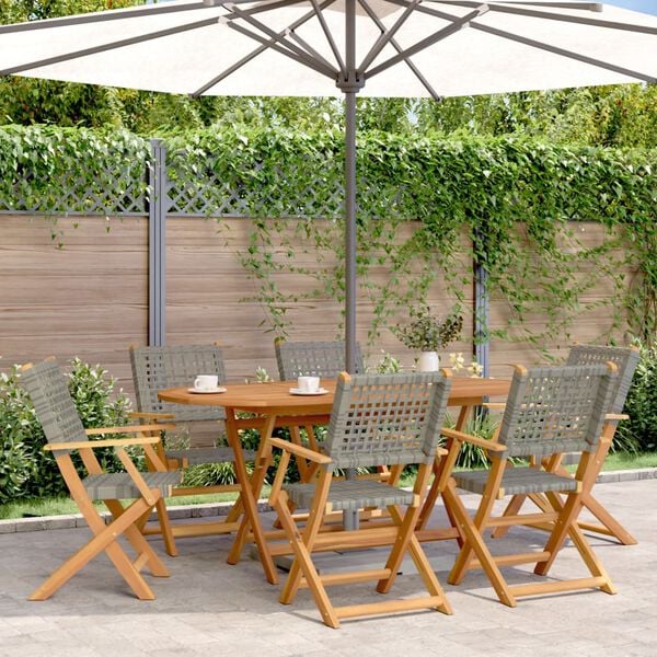 vidaXL Garden Chair Set of 6 Grey Solid acacia wood, PE rattan Standard