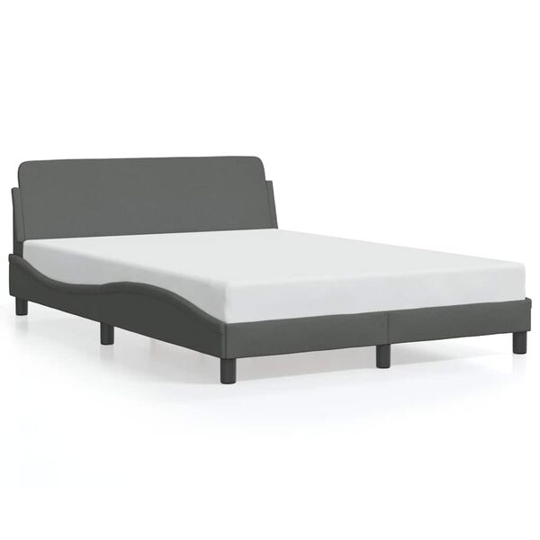 vidaXL Bed Frame Dark Gray 100% Polyester, Metal, Solid Pine Wood, Plywood
