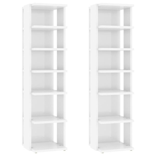 vidaXL Shoe Cabinet Set of 2 High Gloss White Engineered Wood Slim