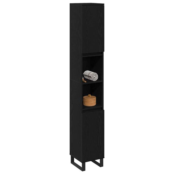vidaXL Bathroom Cabinet with Shelf Black Oak 11.81 x 11.81 x 74.80 in
