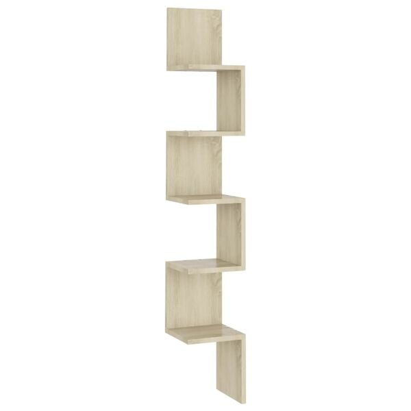vidaXL Wall Corner Shelf Sonoma Oak Engineered Wood 7.9 x 7.9 x 50.2 in