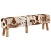 vidaXL Bench Brown and white Real goat leather, solid mango wood 63 in