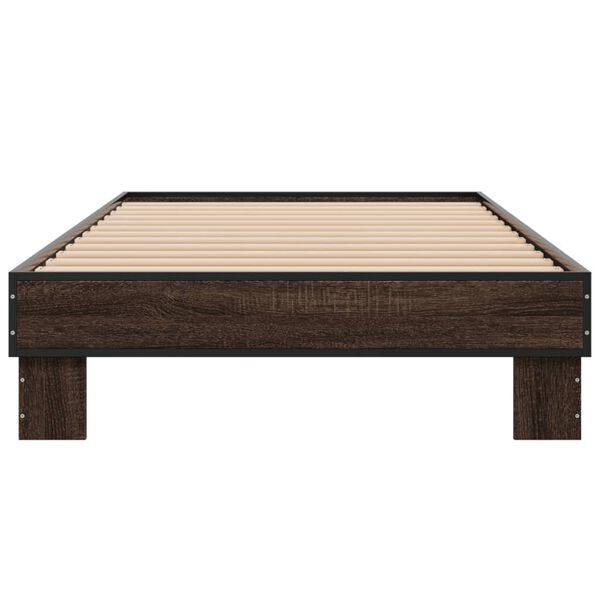 vidaXL Bed Frame Brown Oak Engineered Wood, Metal, Plywood Small Single