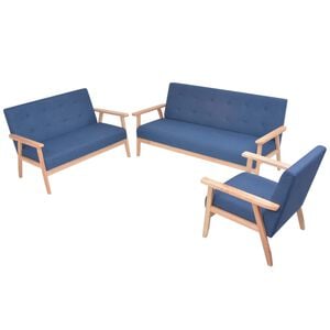 vidaXL Sofa Set Blue Polyester fabric and wood Three-piece set Modern