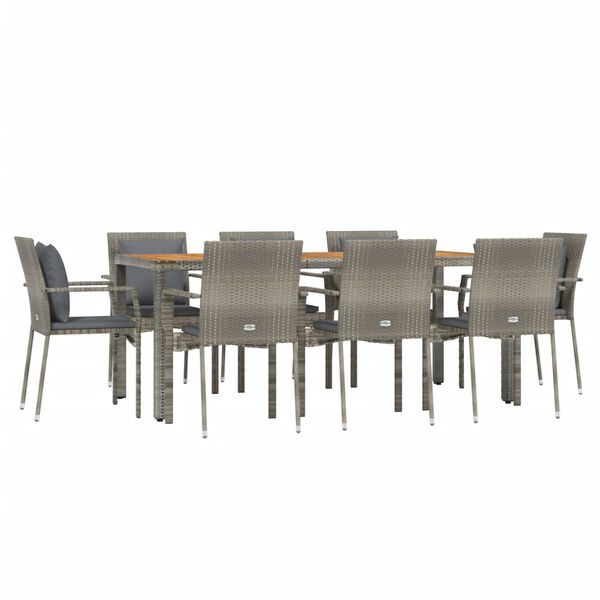 vidaXL Garden Dining Set Grey PE rattan 9 Piece Set Modular