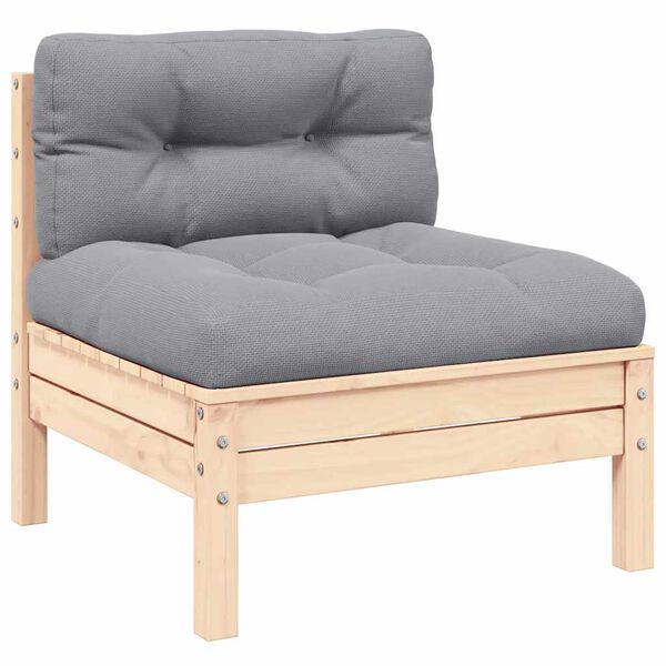 vidaXL Garden Middle Sofa Gray Solid Pine Wood Medium Modular