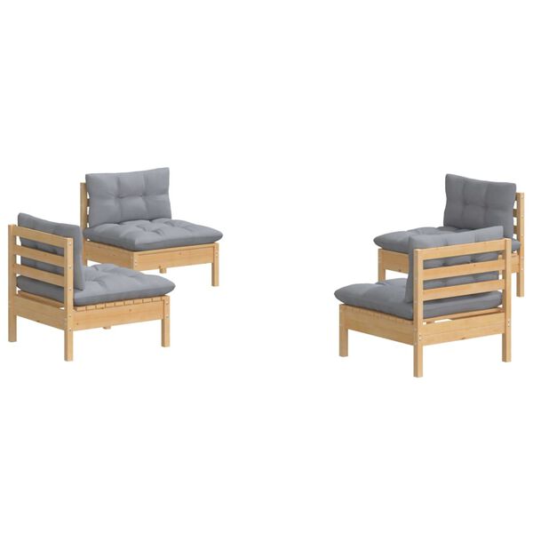 vidaXL Garden Lounge Set Grey Solid pinewood, fabric (100% polyester)