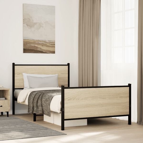 vidaXL Bed Frame Sonoma oak Steel, engineered wood Twin Modern
