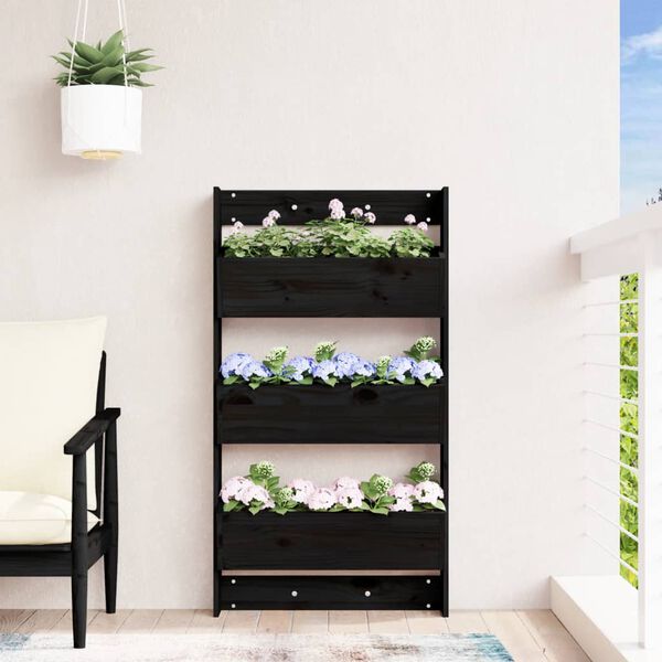 vidaXL Wall Planter Black Solid pine wood Medium Wall Planter