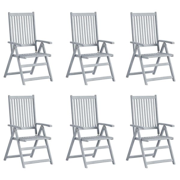 vidaXL Garden Chair Set of 6 Grey, Blue Solid Acacia wood, 100% polyester
