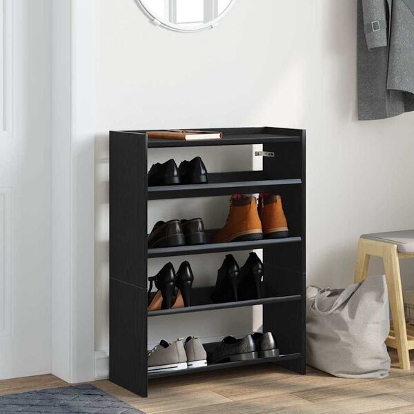 vidaXL Shoe Rack Black Engineered wood Medium Shoe Rack Rectangular