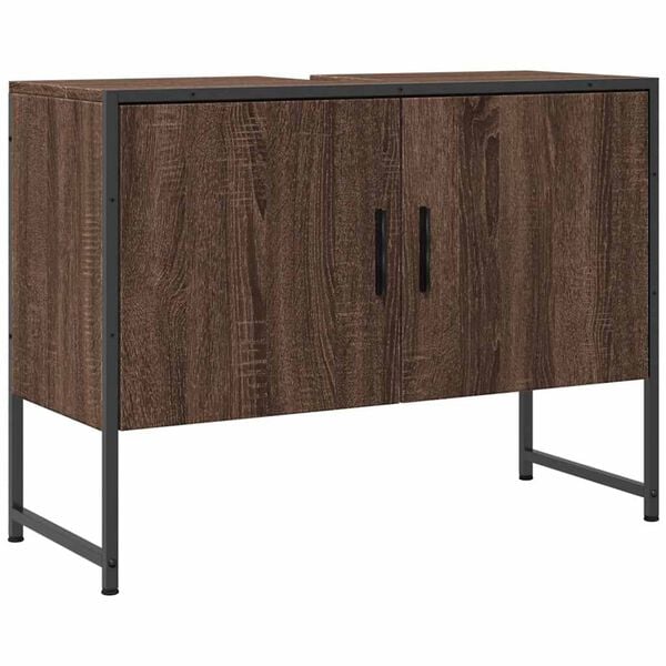 vidaXL Bathroom Sink Cabinet Brown oak Engineered wood, powder-coated steel