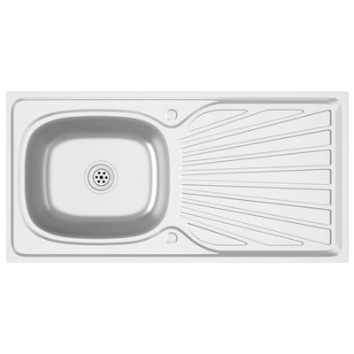 vidaXL Kitchen Sink with Drainer Set Silver 39.4"x19.7"x6.1" Stainless Steel