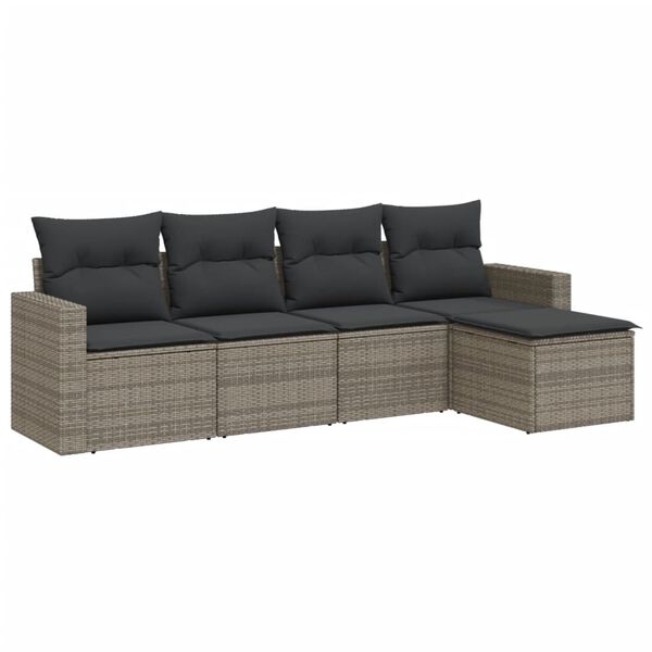 vidaXL Garden Sofa Set Grey PE rattan, powder-coated steel, 100% polyester