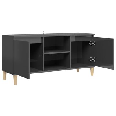 vidaXL TV Stand & Solid Wood Legs High Gloss Gray 40.7"x13.8"x19.7"