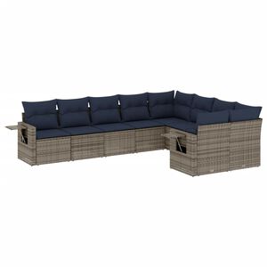 vidaXL 9 Piece Garden Sofa Set with Cushions Grey Poly Rattan