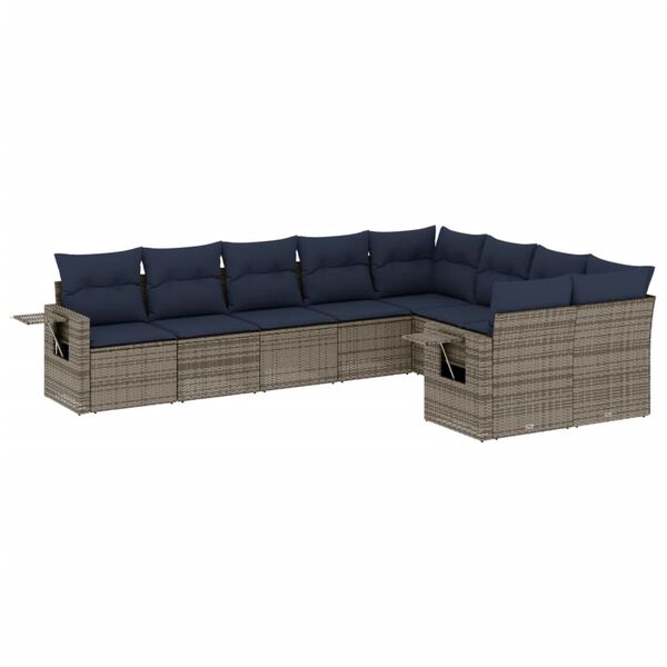 vidaXL 9 Piece Garden Sofa Set with Cushions Grey Poly Rattan