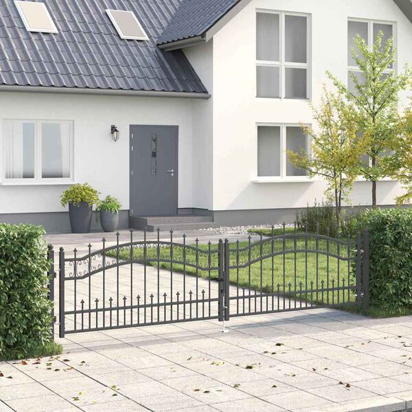 vidaXL Fence Gate with Spear Top Black 120.1"x 29.5" Powder-coated Steel