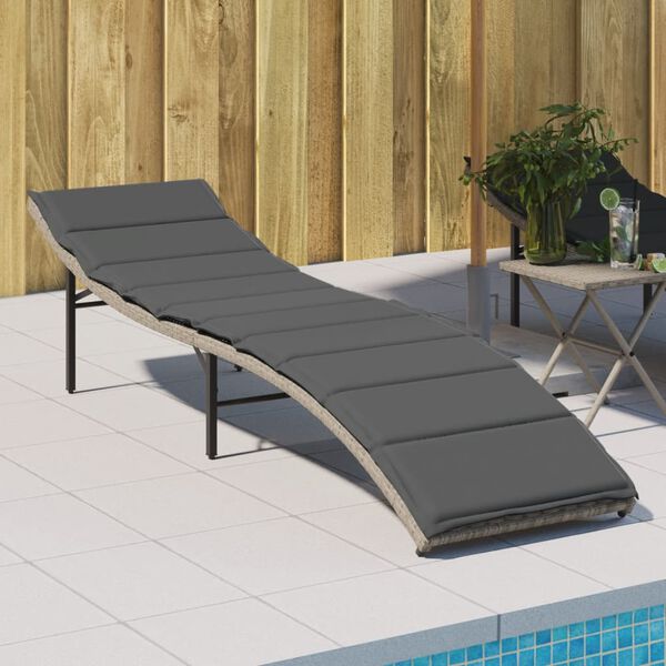 vidaXL Sun Lounger Light Grey PE Rattan Single Adjustable Armrests