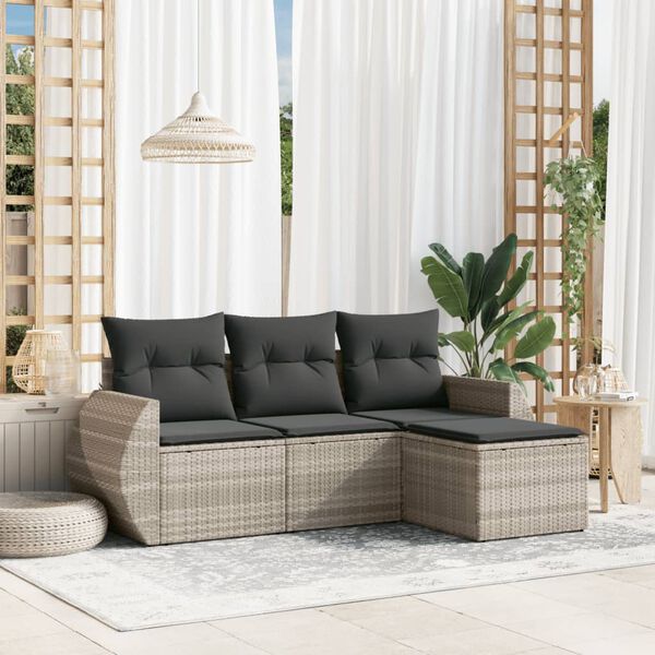 vidaXL Garden Sofa Set Light Grey PE Rattan, Powder-Coated Steel, Polyester