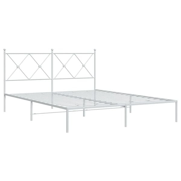 vidaXL Bed Frame White Powder-Coated Steel King Size Modern Bed Frame