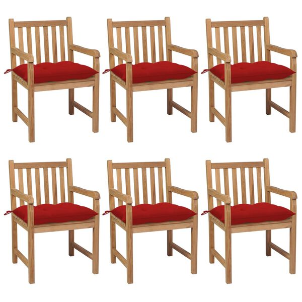 vidaXL Patio Chair Set of 6 Natural Teak, Red Solid teak wood One Size