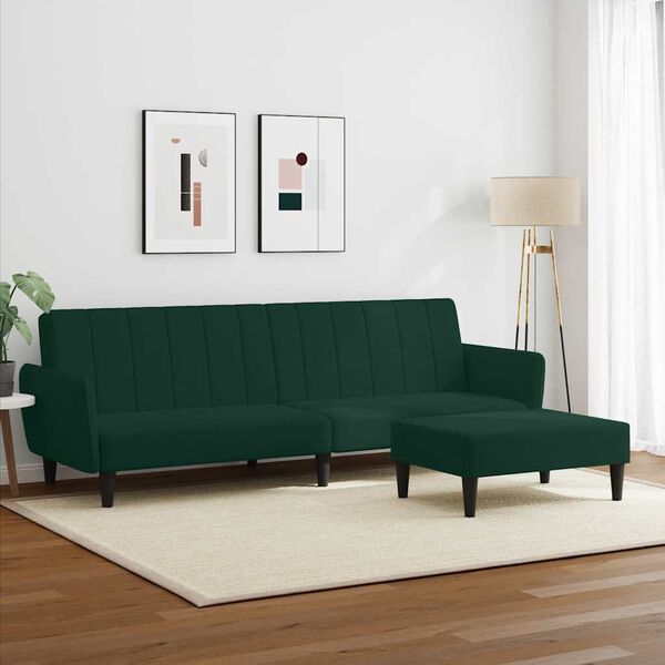 vidaXL Sofa Bed Dark Green Velvet (100% polyester), wood, plastic 2-seater